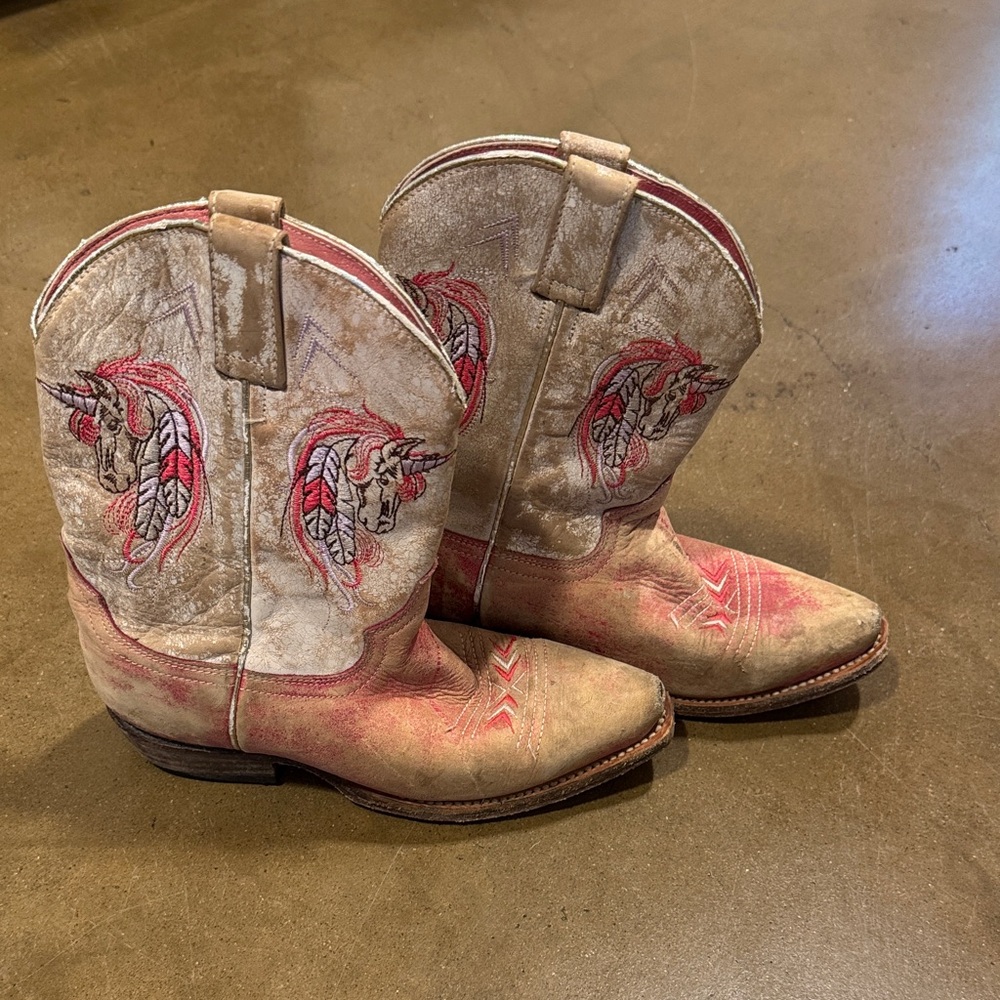 Embroidered Unicorn Pink & Cream Cowboy Boots